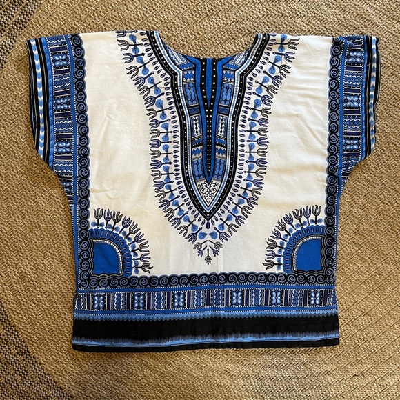 Traditional Blue, Black and White Dashiki Shirt by Thai Craft Warehouse - Picture 5 of 5